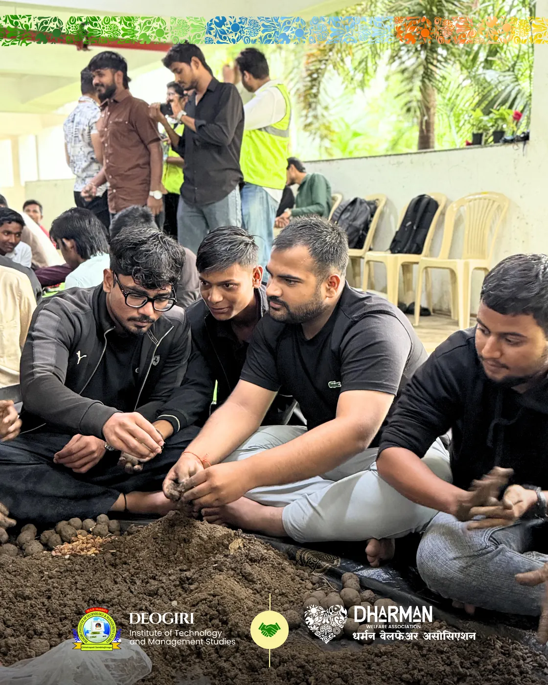Volunteers demonstrating seed-ball rolling to a seated group.