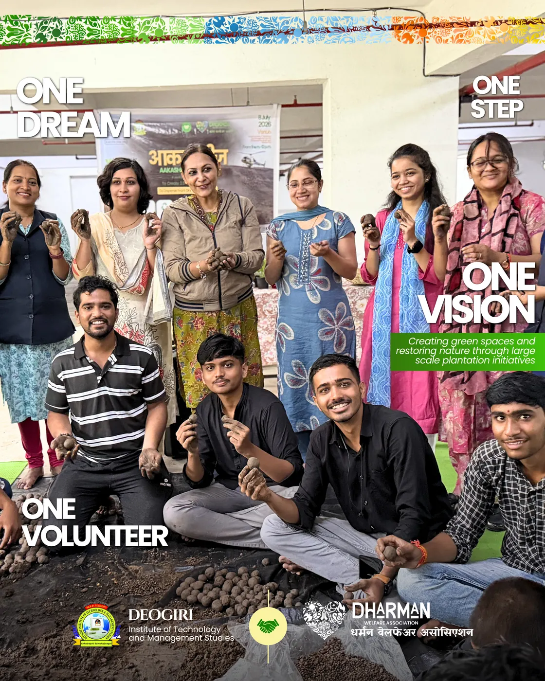 Students at a college campus workshop preparing seed balls.