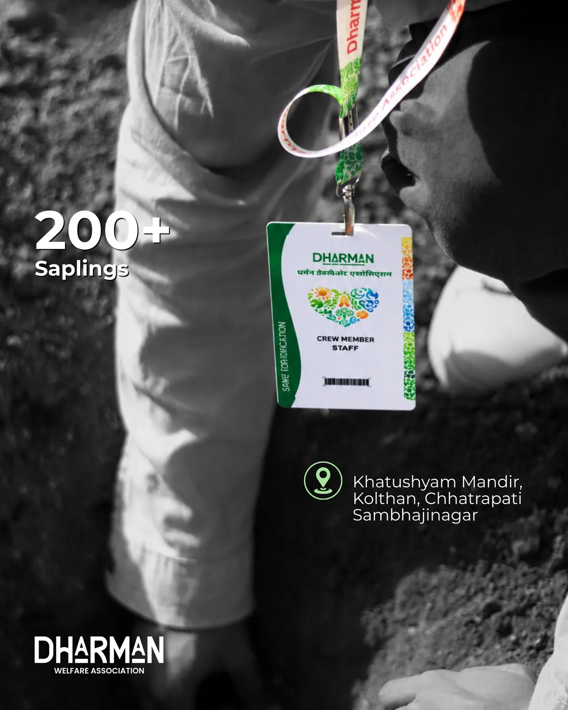 Poster marking 200+ saplings planted at Khatushyam Mandir, Kolthan.