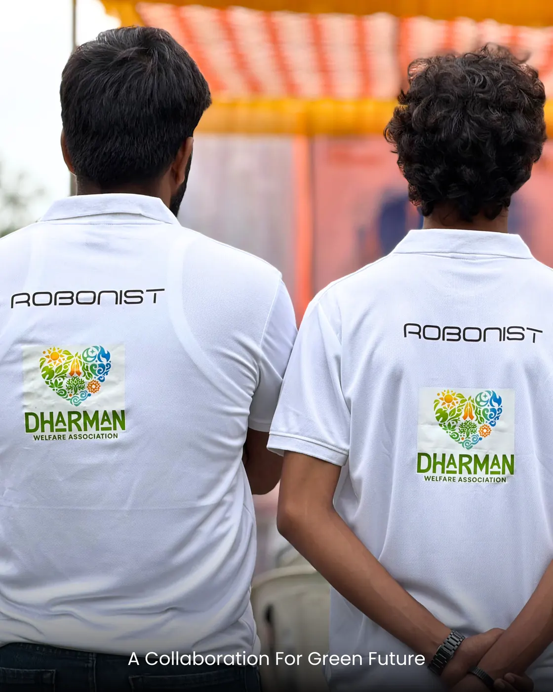 Volunteers in campaign T-shirts seen from behind before the drive.