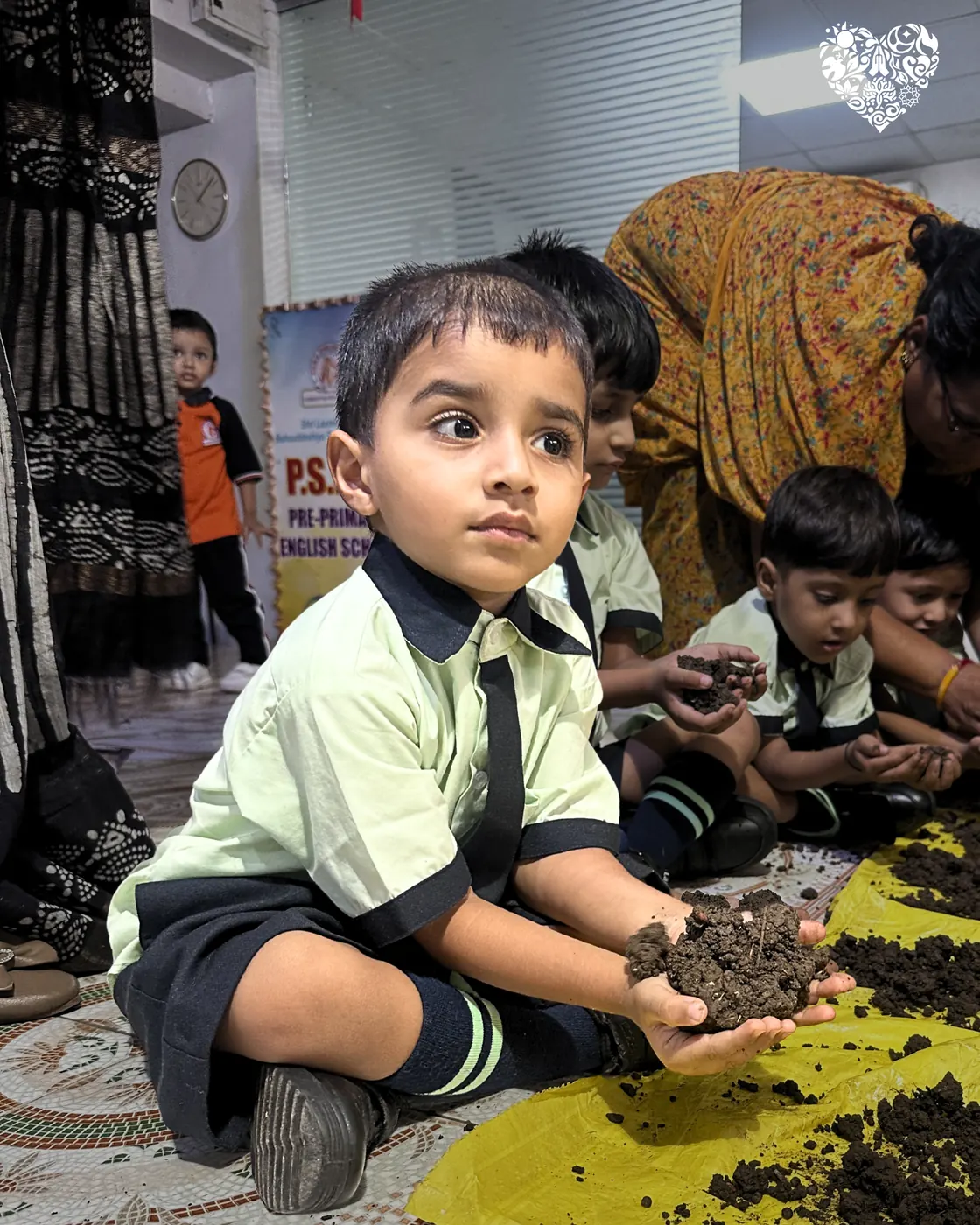 Pre-primary pupils gathered at the school entrance for the workshop.